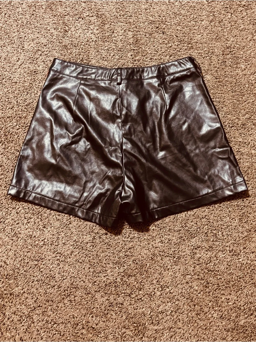 Flying Tomato Black High-Waist Faux Leather Shorts with Studded Pockets Festival